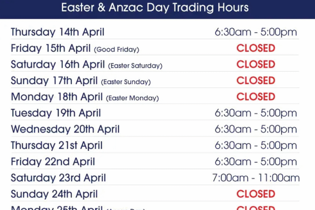 Trading Hours ANZAC Day